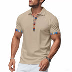 Men's American Summer Casual Breathable Polo Shirt Boho Color-Block Slim-Fit Short Sleeve Top | YH-5