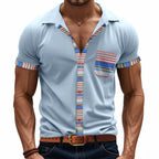 Men's Summer Slim-Fit Bohemian Contrast Sleeve Shirt - Light Luxury Casual Short Sleeve Top | YH-6