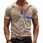 Men's Summer Slim-Fit Bohemian Contrast Sleeve Shirt - Light Luxury Casual Short Sleeve Top | YH-6