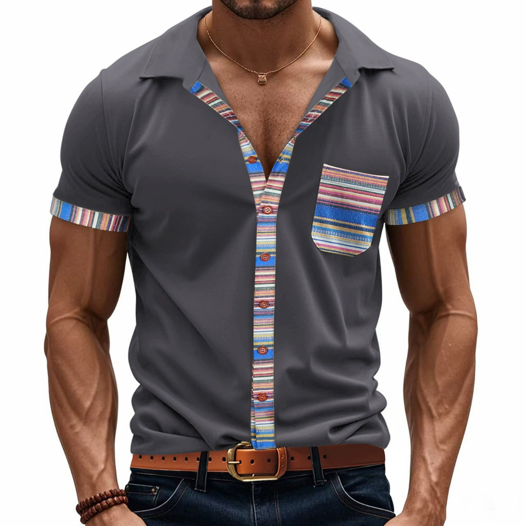 Men's Summer Slim-Fit Bohemian Contrast Sleeve Shirt - Light Luxury Casual Short Sleeve Top | YH-6