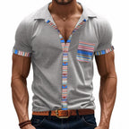 Men's Summer Slim-Fit Bohemian Contrast Sleeve Shirt - Light Luxury Casual Short Sleeve Top | YH-6