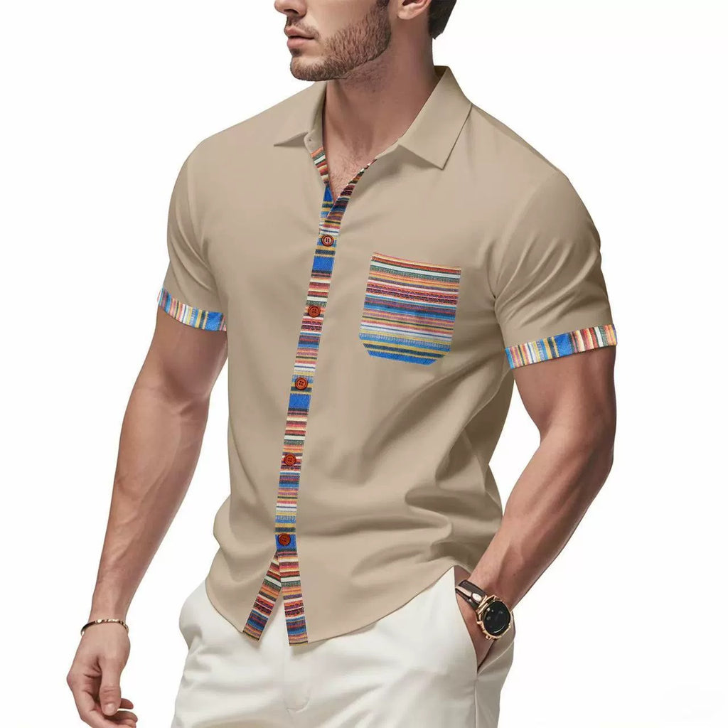 Men's Summer Slim-Fit Bohemian Contrast Sleeve Shirt - Light Luxury Casual Short Sleeve Top | YH-6