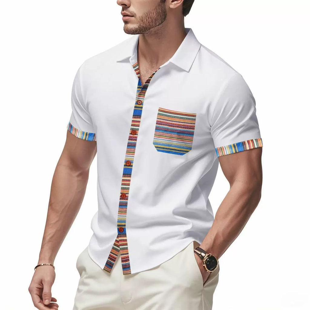 Men's Summer Slim-Fit Bohemian Contrast Sleeve Shirt - Light Luxury Casual Short Sleeve Top | YH-6