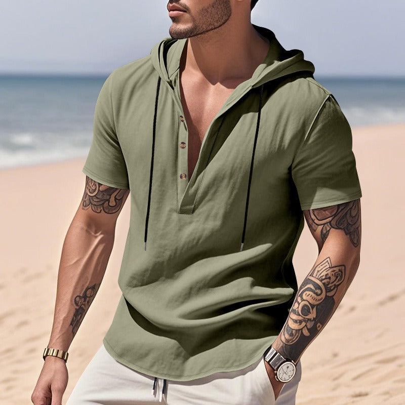 Men’s Casual Linen Hoodie Shirt – Lightweight, Casual & Coastal Cool | YH-CW15