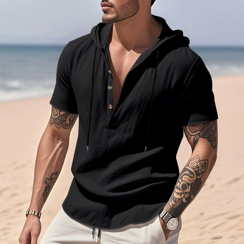 Men’s Casual Linen Hoodie Shirt – Lightweight, Casual & Coastal Cool | YH-CW15