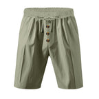 Men’s Linen Beach Shorts Washed Button Fly Relaxed Fit Five-Point Shorts | YH-WW9