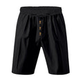 Men’s Linen Beach Shorts Washed Button Fly Relaxed Fit Five-Point Shorts | YH-WW9