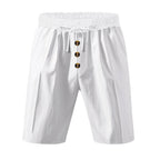 Men’s Linen Beach Shorts Washed Button Fly Relaxed Fit Five-Point Shorts | YH-WW9