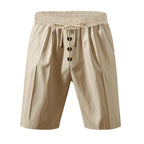 Men’s Linen Beach Shorts Washed Button Fly Relaxed Fit Five-Point Shorts | YH-WW9
