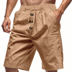 Men’s Linen Beach Shorts Washed Button Fly Relaxed Fit Five-Point Shorts | YH-WW9