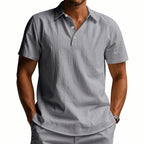 Men’s British Gentleman Style Loose-Fit Linen Polo Shirt Summer Short Sleeve | YHBKCS-20