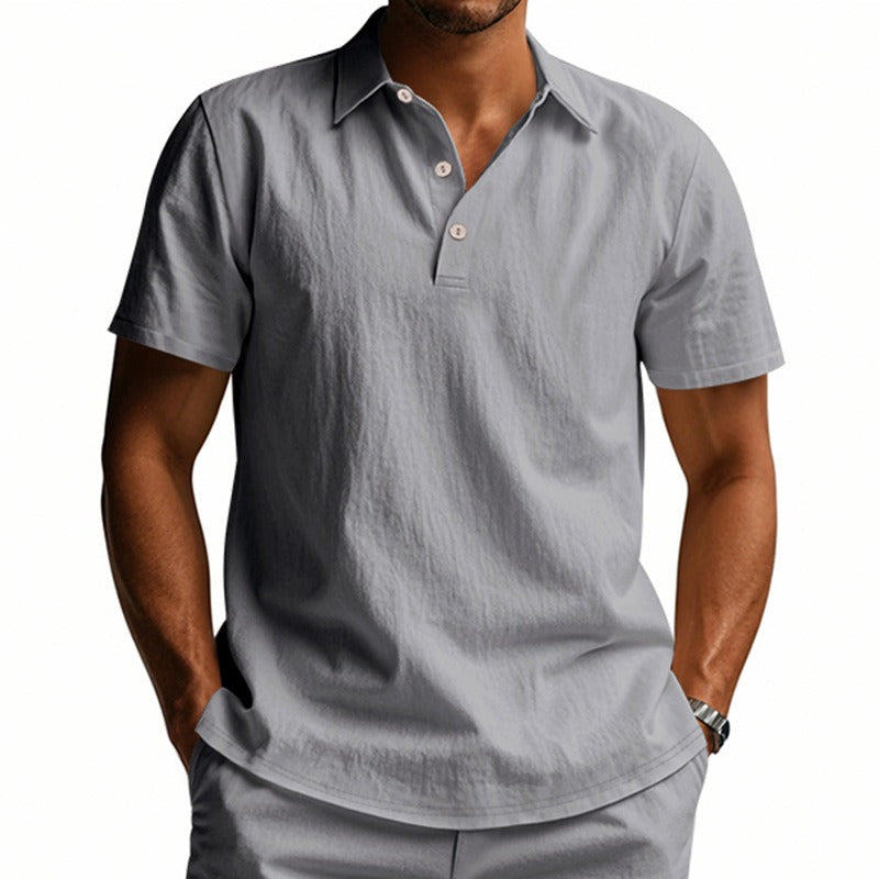 Men’s British Gentleman Style Loose-Fit Linen Polo Shirt Summer Short Sleeve | YHBKCS-20
