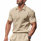 Men’s British Gentleman Style Loose-Fit Linen Polo Shirt Summer Short Sleeve | YHBKCS-20