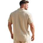 Men’s British Gentleman Style Loose-Fit Linen Polo Shirt Summer Short Sleeve | YHBKCS-20