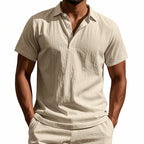 Men’s British Gentleman Style Loose-Fit Linen Polo Shirt Summer Short Sleeve | YHBKCS-20