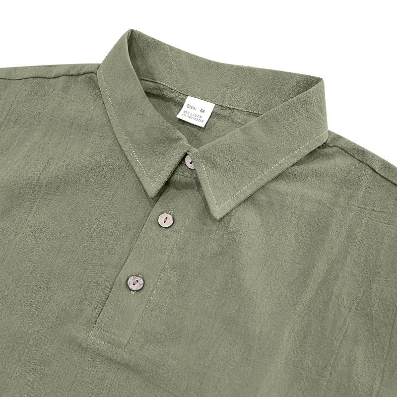 Men’s British Gentleman Style Loose-Fit Linen Polo Shirt Summer Short Sleeve | YHBKCS-20