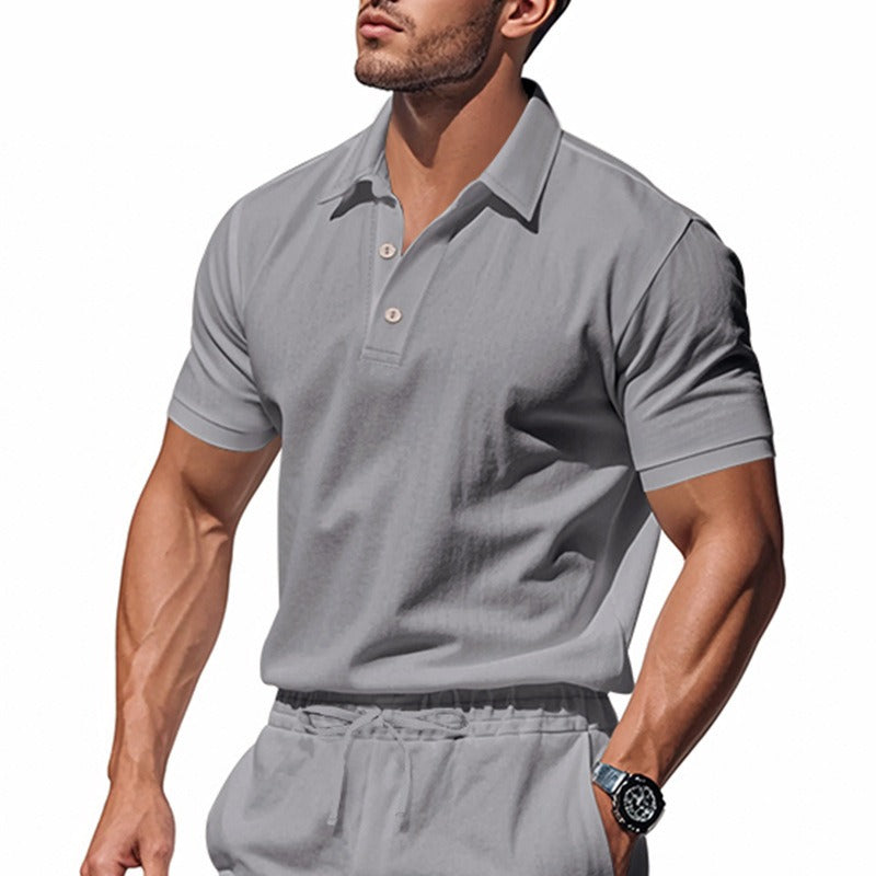 Men’s British Gentleman Style Loose-Fit Linen Polo Shirt Summer Short Sleeve | YHBKCS-20