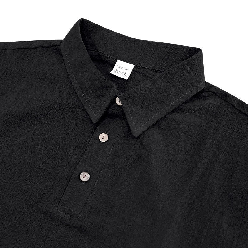 Men’s British Gentleman Style Loose-Fit Linen Polo Shirt Summer Short Sleeve | YHBKCS-20