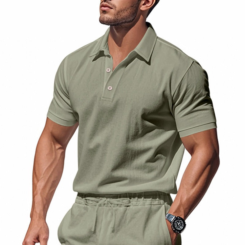 Men’s British Gentleman Style Loose-Fit Linen Polo Shirt Summer Short Sleeve | YHBKCS-20