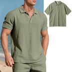 Men’s British Gentleman Style Loose-Fit Linen Polo Shirt Summer Short Sleeve | YHBKCS-20