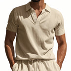 Men’s British Gentleman Style Loose-Fit Linen Polo Shirt Summer Short Sleeve | YHBKCS-20