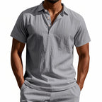 Men’s British Gentleman Style Loose-Fit Linen Polo Shirt Summer Short Sleeve | YHBKCS-20