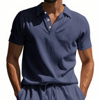 Men’s British Gentleman Style Loose-Fit Linen Polo Shirt Summer Short Sleeve | YHBKCS-20