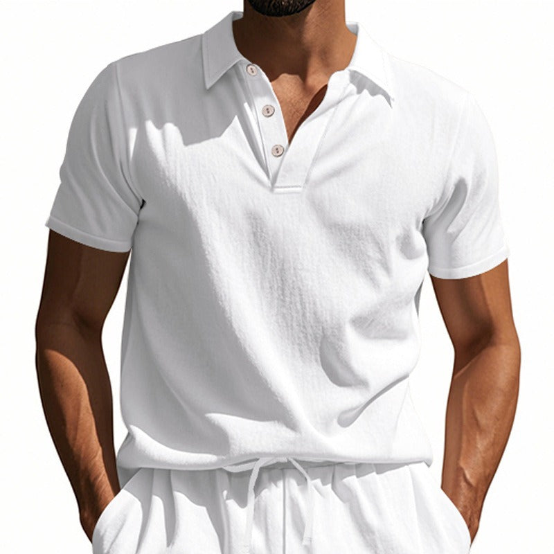 Men’s British Gentleman Style Loose-Fit Linen Polo Shirt Summer Short Sleeve | YHBKCS-20