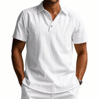 Men’s British Gentleman Style Loose-Fit Linen Polo Shirt Summer Short Sleeve | YHBKCS-20