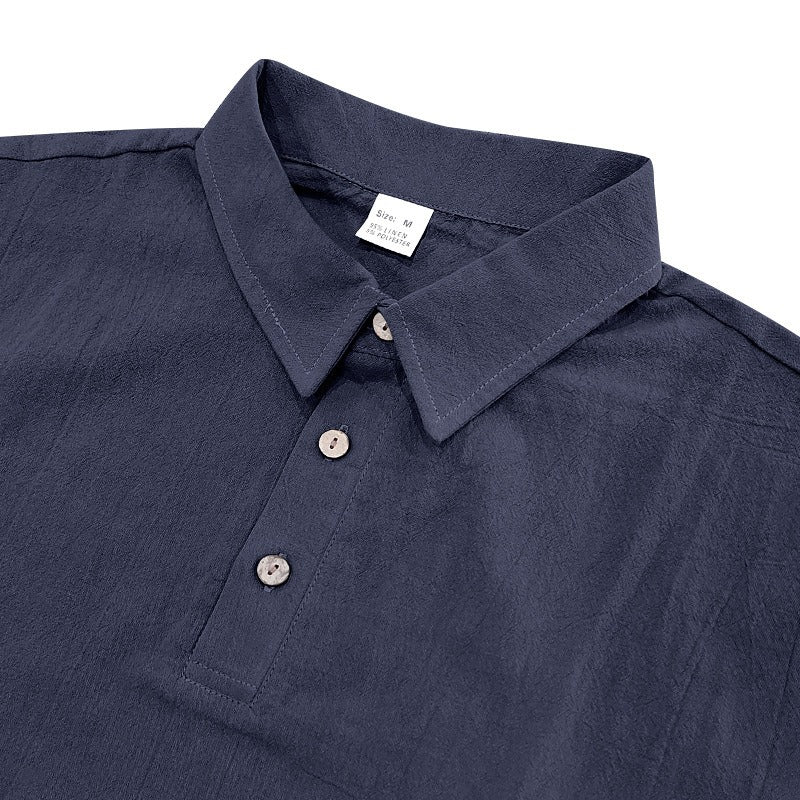 Men’s British Gentleman Style Loose-Fit Linen Polo Shirt Summer Short Sleeve | YHBKCS-20