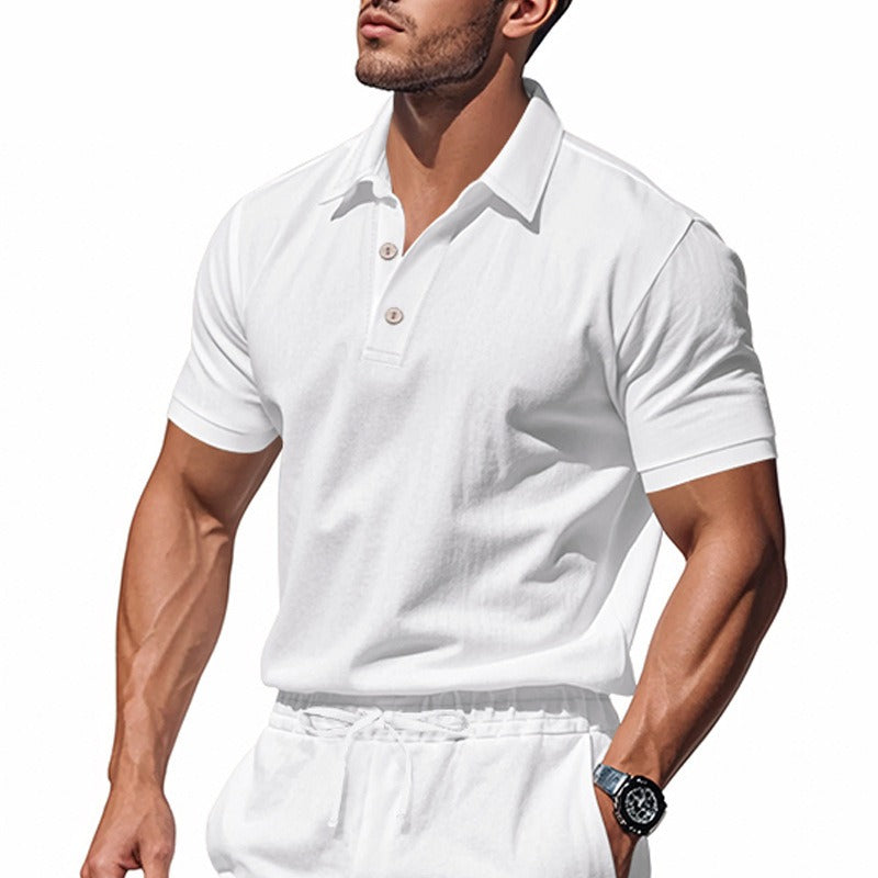 Men’s British Gentleman Style Loose-Fit Linen Polo Shirt Summer Short Sleeve | YHBKCS-20