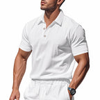 Men’s British Gentleman Style Loose-Fit Linen Polo Shirt Summer Short Sleeve | YHBKCS-20