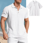 Men’s British Gentleman Style Loose-Fit Linen Polo Shirt Summer Short Sleeve | YHBKCS-20