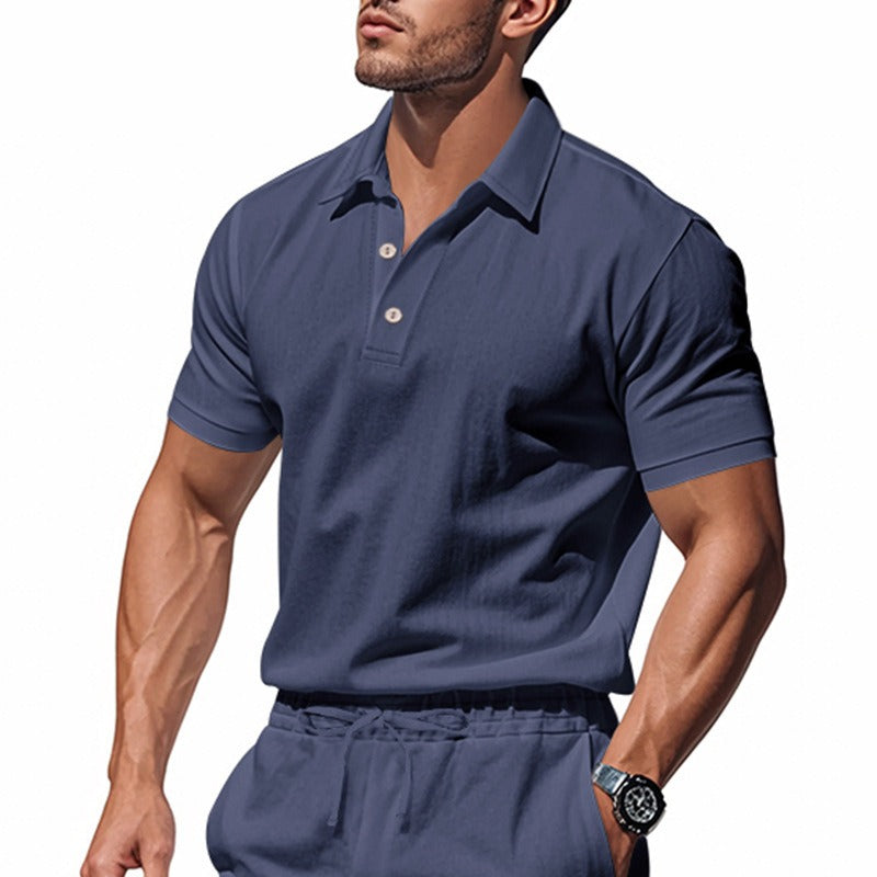 Men’s British Gentleman Style Loose-Fit Linen Polo Shirt Summer Short Sleeve | YHBKCS-20