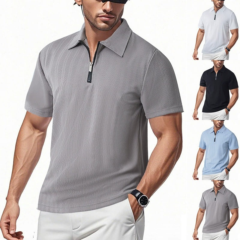 Men's Slim-Fit Stretch Jacquard Polo Shirt – 2025 Spring/Summer Casual Top | YHZH-17