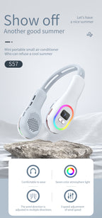 Summer Neck Fan Wearable Hands Free Bladeless Cooling Fans LED Colored Light 3 Speed 360° Wind Direction Adjustment Rechargeable Portable Air Con| S57