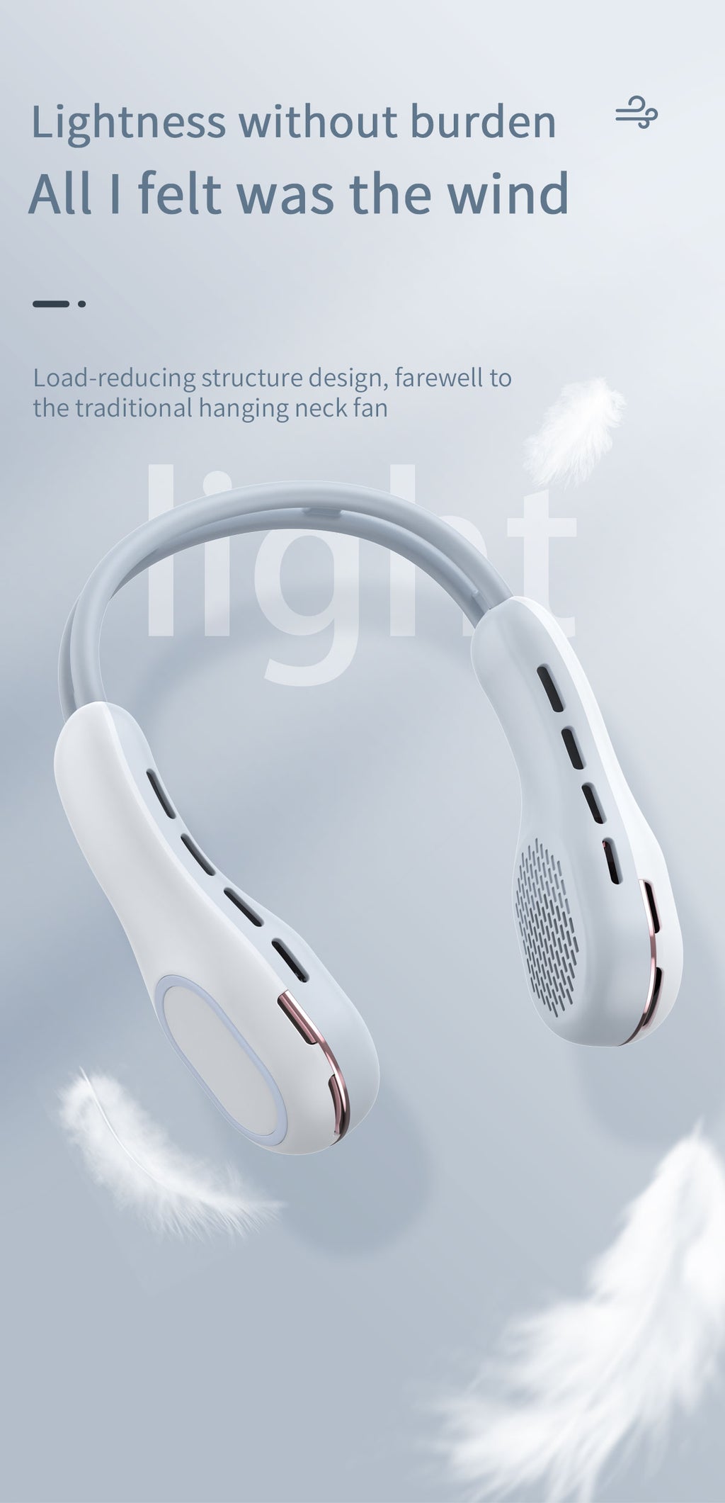 Summer Neck Fan Wearable Hands Free Bladeless Cooling Fans LED Colored Light 3 Speed 360° Wind Direction Adjustment Rechargeable Portable Air Con| S57