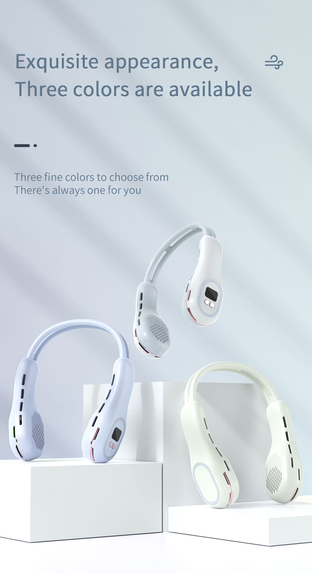 Summer Neck Fan Wearable Hands Free Bladeless Cooling Fans LED Colored Light 3 Speed 360° Wind Direction Adjustment Rechargeable Portable Air Con| S57