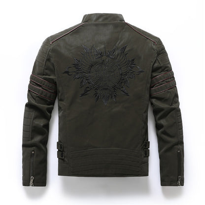 Men's PU Brushed Soft Suede Leather Jacket Fashion Multi-Embroidered Tide Jackets Blazer| 8809