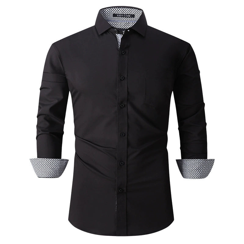 Men's Bamboo Fiber Long-Sleeved Shirts - Solid Color, Breathable & Non-Iron Casual Shirt | S01