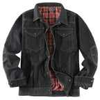 Men's Large Size Western Plaid Flannel Trucker Jacket Casual Denim Outerwear Jacket | 3270