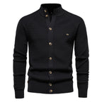 Men’s Winter Full-Zip Cardigan Sweater – High-Stretch Cotton Stand Collar Knit Top | Y324