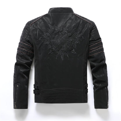 Men's PU Brushed Soft Suede Leather Jacket Fashion Multi-Embroidered Tide Jackets Blazer| 8809