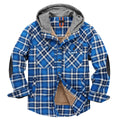 Men's Plaid Checked Shirt Jacket Plus Size Velvet Lined Windproof Warm Hooded Cotton Coat | 3252