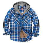 Men's Plaid Checked Shirt Jacket Plus Size Velvet Lined Windproof Warm Hooded Cotton Coat | 3252