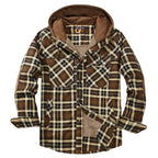 Men's Plaid Checked Shirt Jacket Plus Size Velvet Lined Windproof Warm Hooded Cotton Coat | 3252