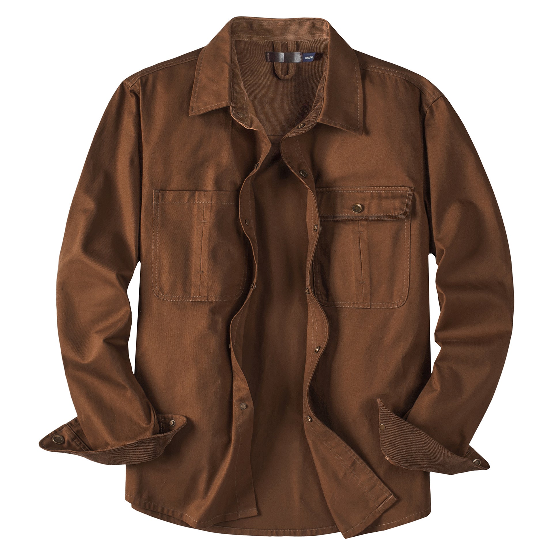 Men's Workwear Pure Cotton Corduroy Shirt with Contrast Color Lapel Plus Size Loose Fit Top | 3261