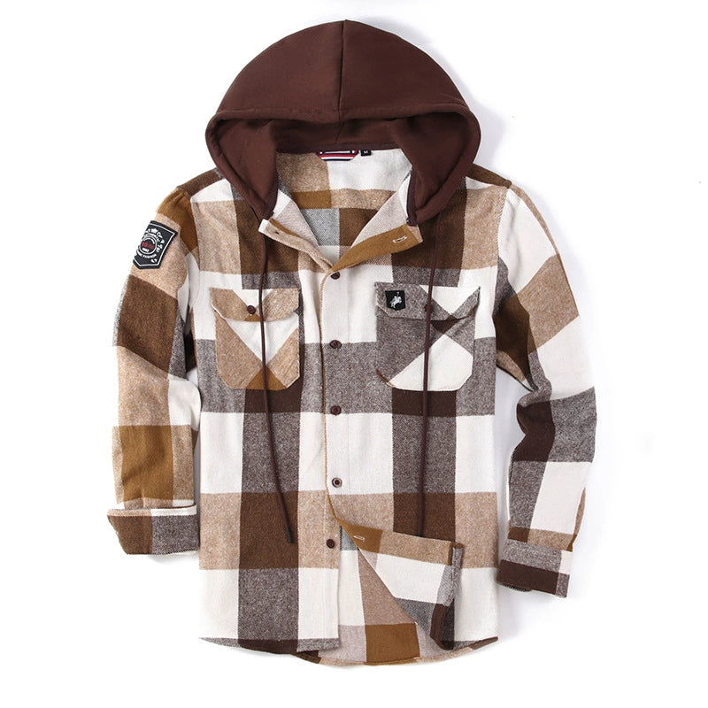 Men's Thick Hooded Plaid Flannel Shirt European & American Style Warm & Loose Fit | S02