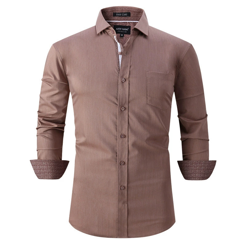 Men's Bamboo Fiber Long-Sleeved Shirts - Solid Color, Breathable & Non-Iron Casual Shirt | S01