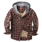 Men's Plaid Checked Shirt Jacket Plus Size Velvet Lined Windproof Warm Hooded Cotton Coat | 3252